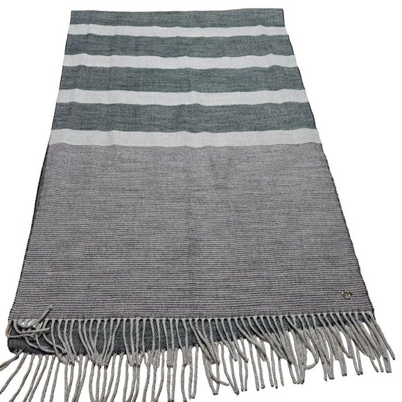 Calvin Klein Gray Striped Fringe Blanket Scarf - Picture 5 of 7